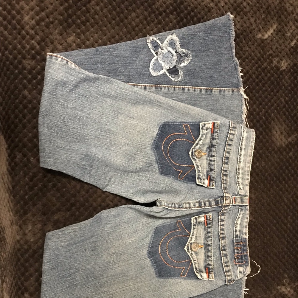 True Religion unique flower hippie bell bottoms size 28